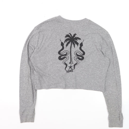 Vans Women's Grey Cropped Long Sleeve T-Shirt Small