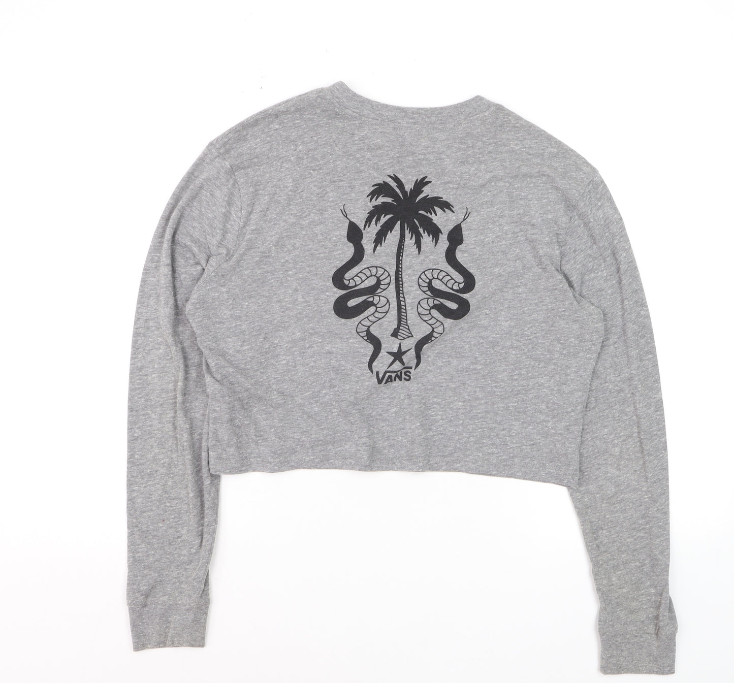 Vans Women's Grey Cropped Long Sleeve T-Shirt Small