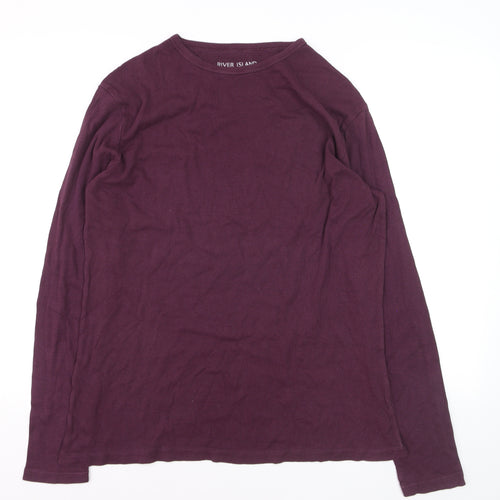 River Island Men's Purple Slim Fit Long Sleeve Cotton Top Medium