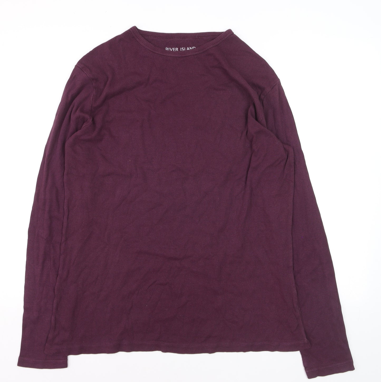 River Island Men's Purple Slim Fit Long Sleeve Cotton Top Medium