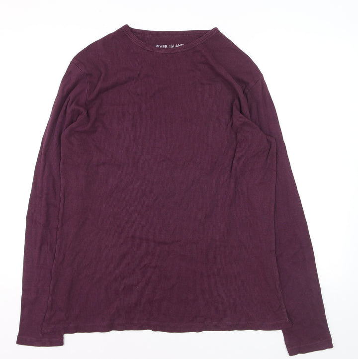 River Island Men's Purple Slim Fit Long Sleeve Cotton Top Medium