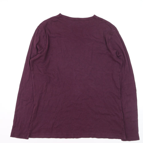 River Island Men's Purple Slim Fit Long Sleeve Cotton Top Medium