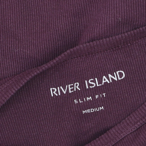 River Island Men's Purple Slim Fit Long Sleeve Cotton Top Medium