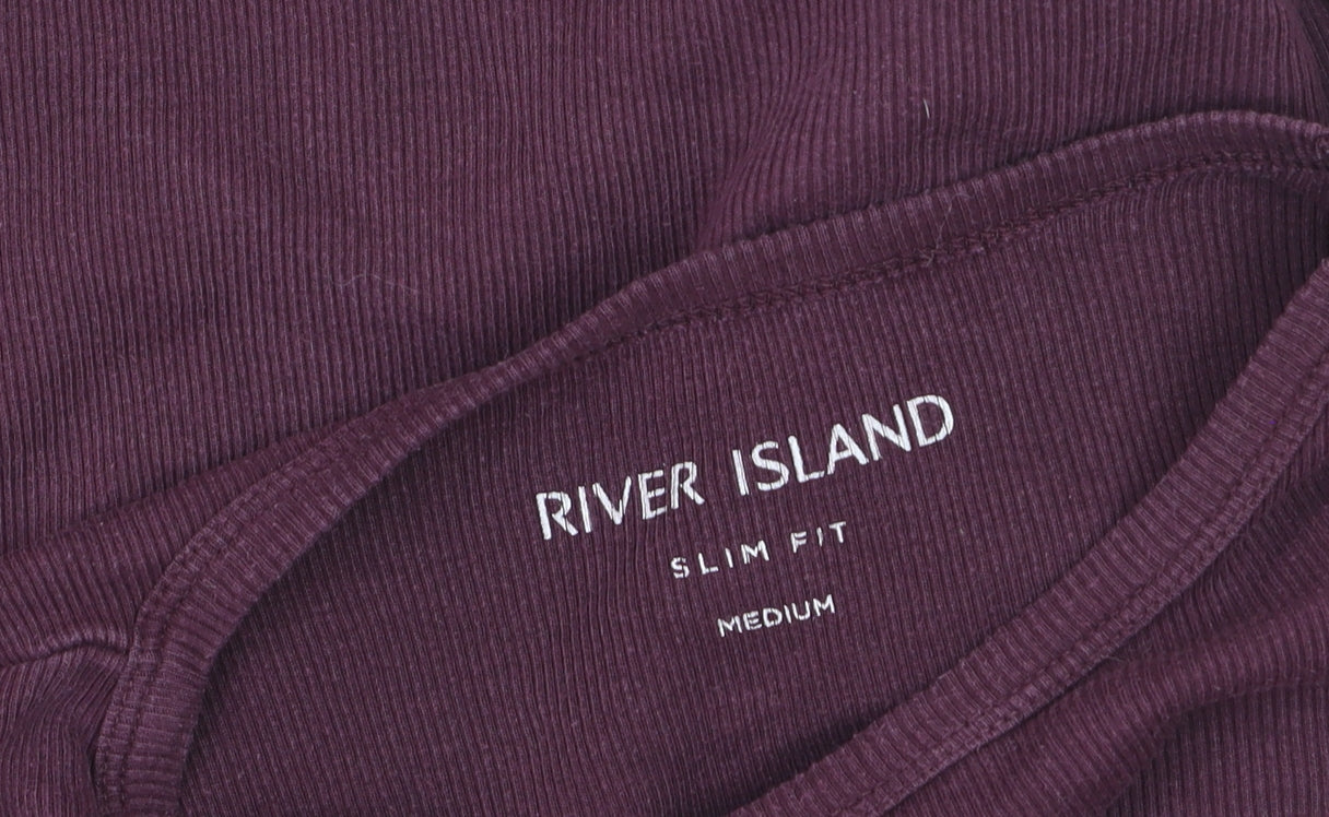 River Island Men's Purple Slim Fit Long Sleeve Cotton Top Medium