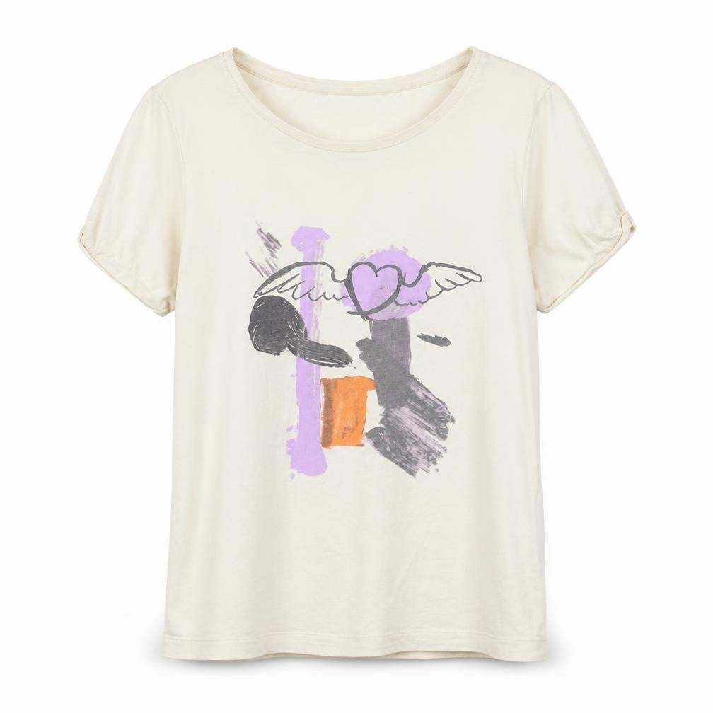 Front view of Twenty8Twelve Women's Beige Graphic Cotton T-Shirt M