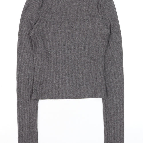 H&M Women’s Grey Cropped Long Sleeve Slim Fit Top XS