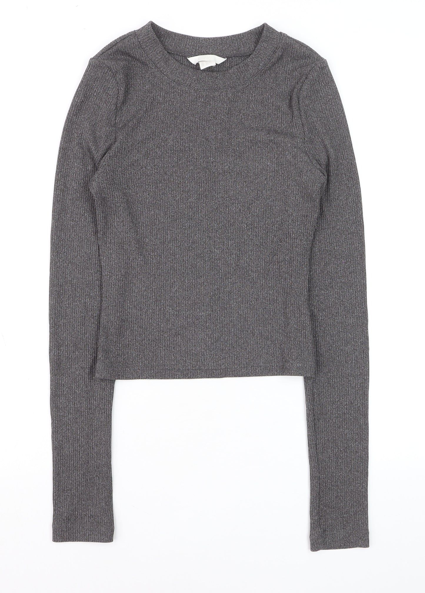 H&M Women’s Grey Cropped Long Sleeve Slim Fit Top XS