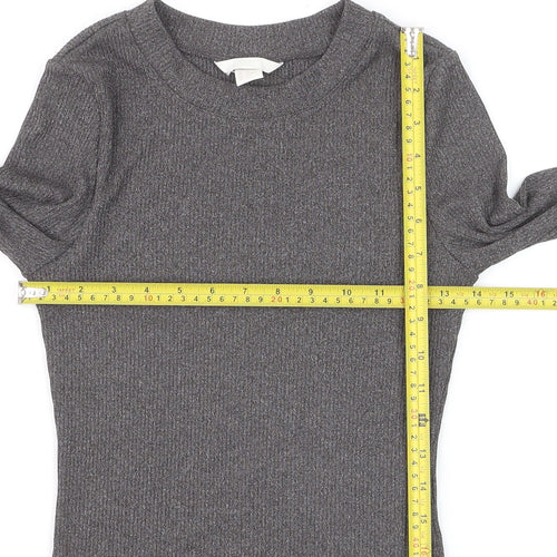 H&M Women’s Grey Cropped Long Sleeve Slim Fit Top XS