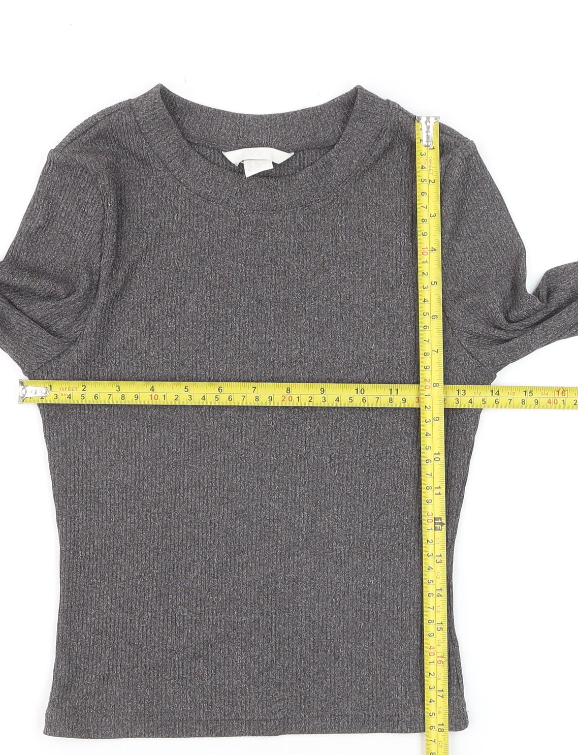 H&M Women’s Grey Cropped Long Sleeve Slim Fit Top XS