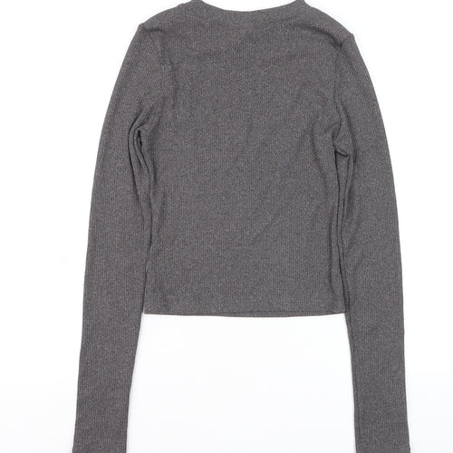 H&M Women’s Grey Cropped Long Sleeve Slim Fit Top XS