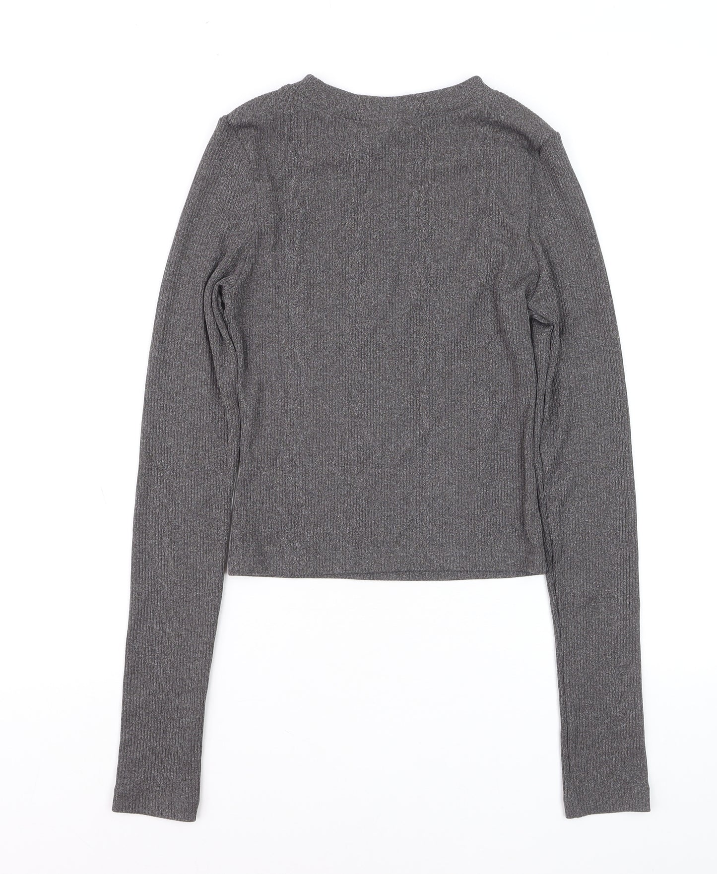 H&M Women’s Grey Cropped Long Sleeve Slim Fit Top XS