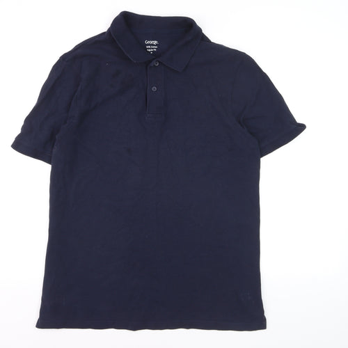 George Men's Blue Regular Fit Cotton Polo Shirt Size M