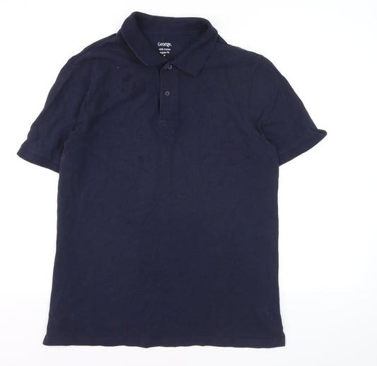 George Men's Blue Regular Fit Cotton Polo Shirt Size M
