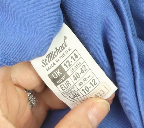 Marks and Spencer Womens Blue Roll Neck Cotton Jumper Size 12