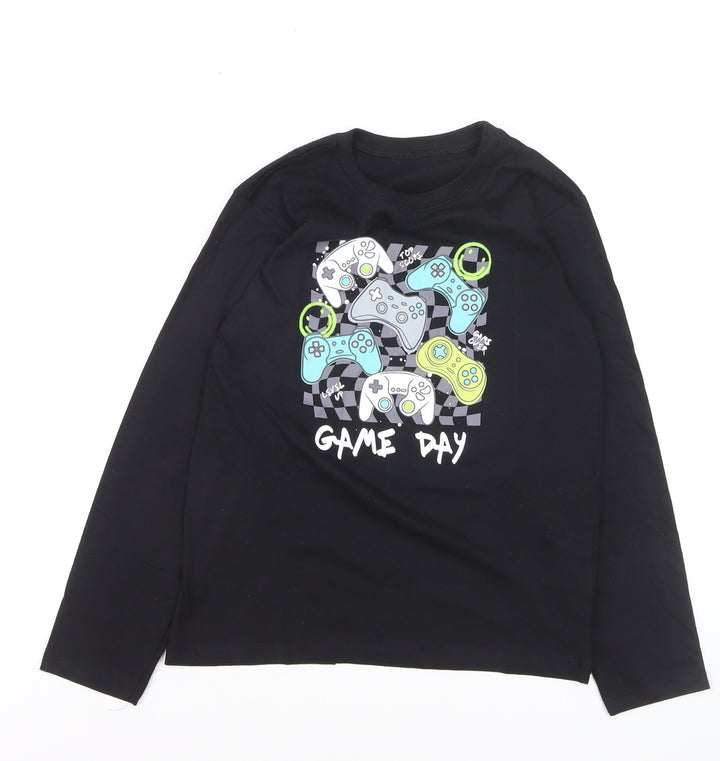 Snooze Time Boys Black Game Day Long Sleeve Cotton T-Shirt 11-12 Years