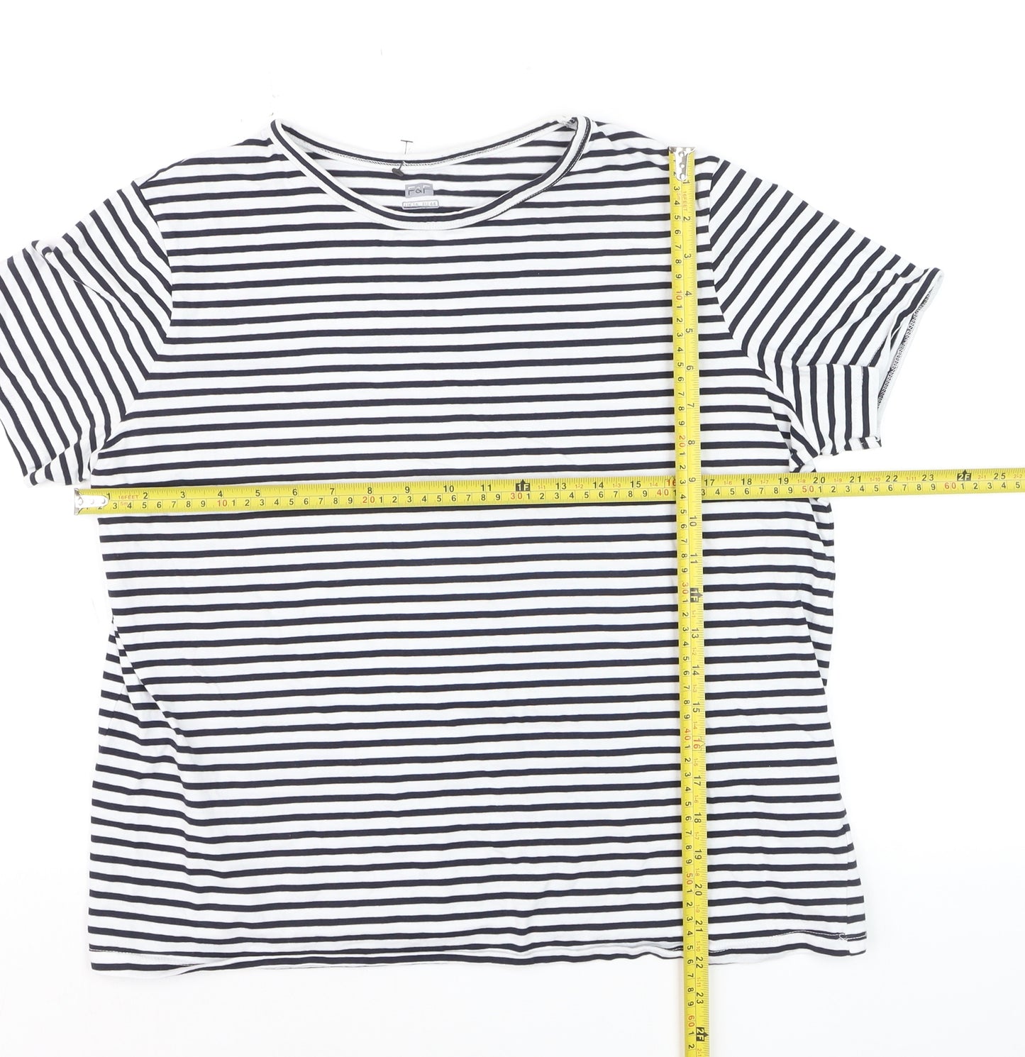 F&F Women’s Navy White Striped Cotton T-Shirt UK 16 Crew Neck Short Sleeve