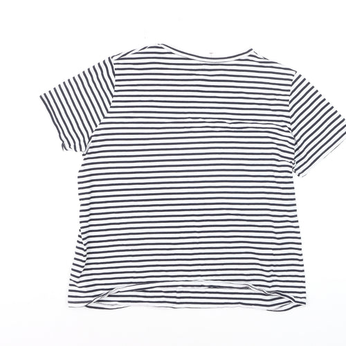 F&F Women’s Navy White Striped Cotton T-Shirt UK 16 Crew Neck Short Sleeve