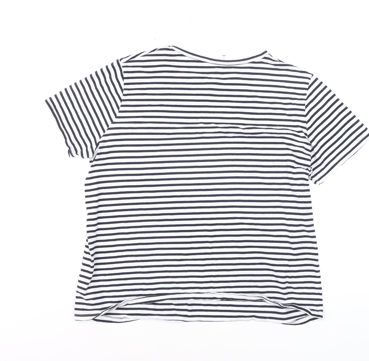 F&F Women’s Navy White Striped Cotton T-Shirt UK 16 Crew Neck Short Sleeve
