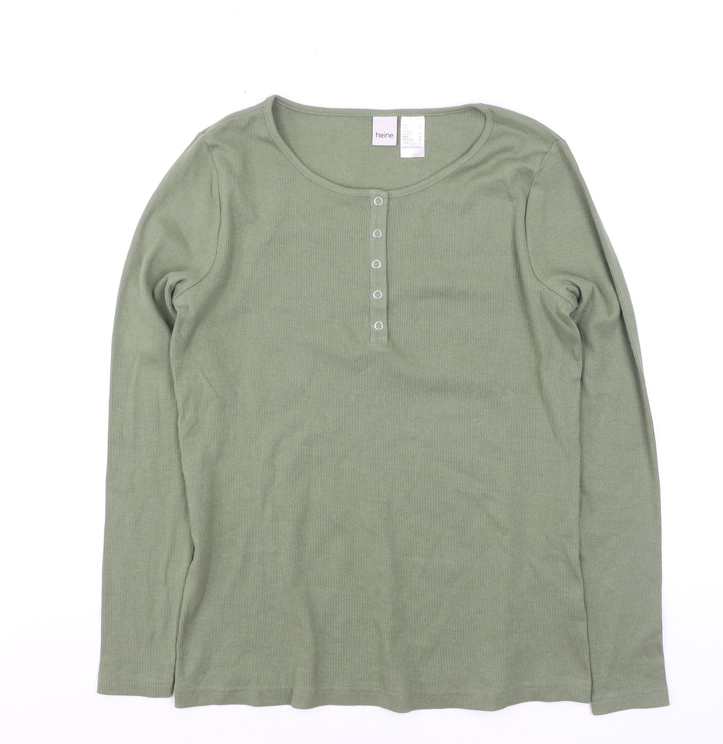 Heine Women's Green Size 12 Long Sleeve Henley T-Shirt