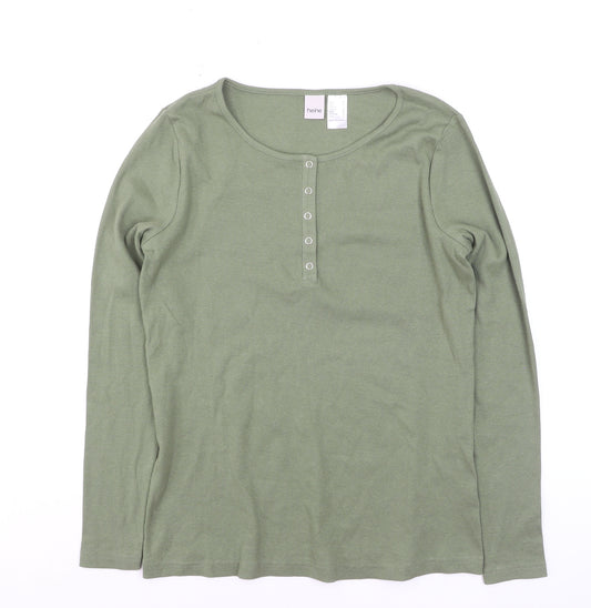 Heine Women's Green Size 12 Long Sleeve Henley T-Shirt