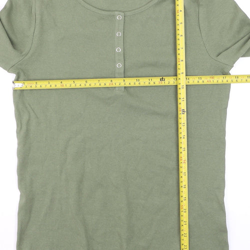 Heine Women's Green Size 12 Long Sleeve Henley T-Shirt
