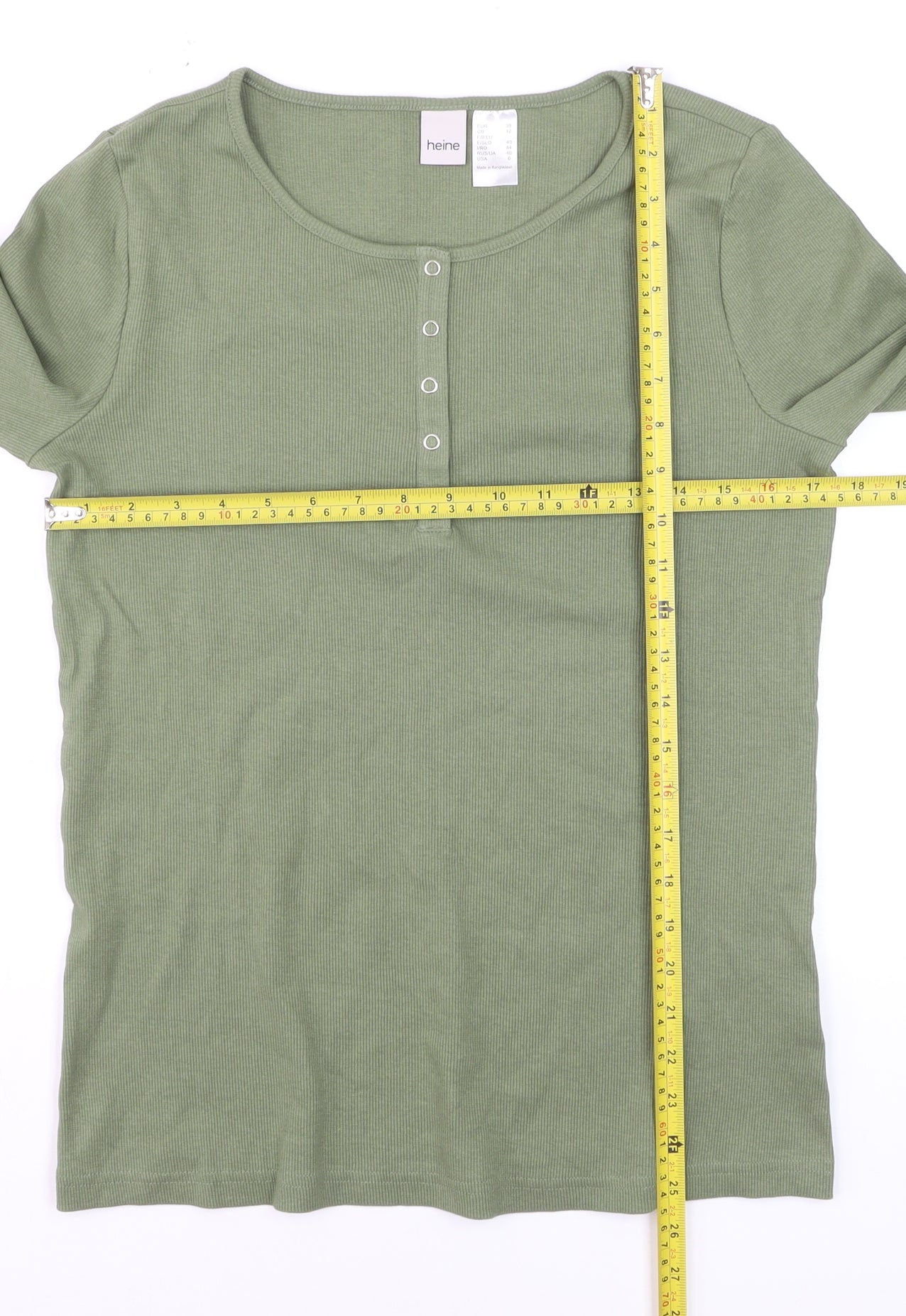 Heine Women's Green Size 12 Long Sleeve Henley T-Shirt
