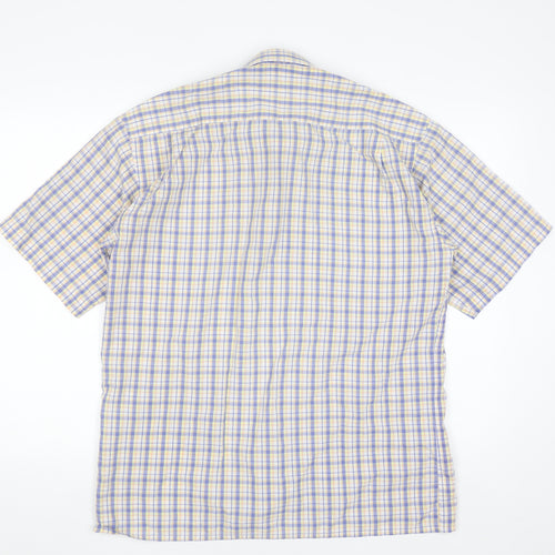 Marks and Spencer Men's Blue Check Short Sleeve Button-Up Shirt 15.5 Regular Fit