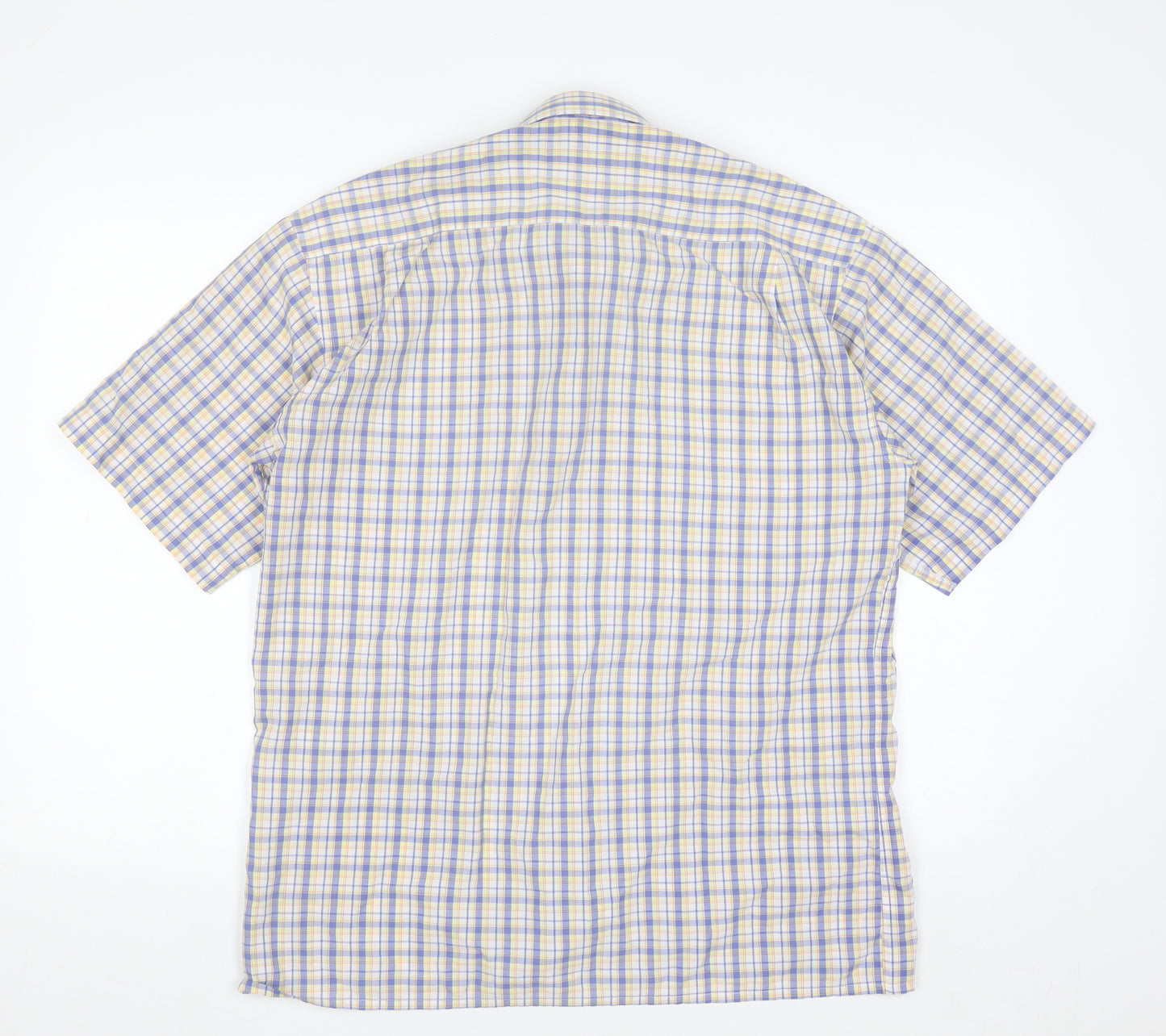 Marks and Spencer Men's Blue Check Short Sleeve Button-Up Shirt 15.5 Regular Fit