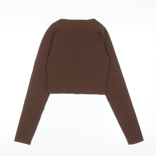Stradivarius Women Brown V-Neck Long Sleeve Slim Knit Pullover Jumper Size 8