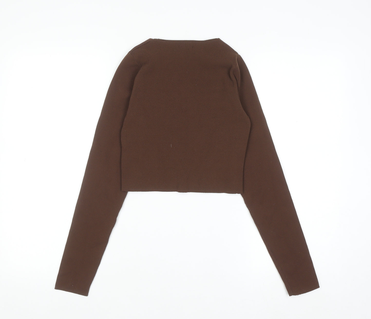 Stradivarius Women Brown V-Neck Long Sleeve Slim Knit Pullover Jumper Size 8