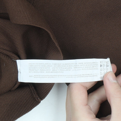 Stradivarius Women Brown V-Neck Long Sleeve Slim Knit Pullover Jumper Size 8