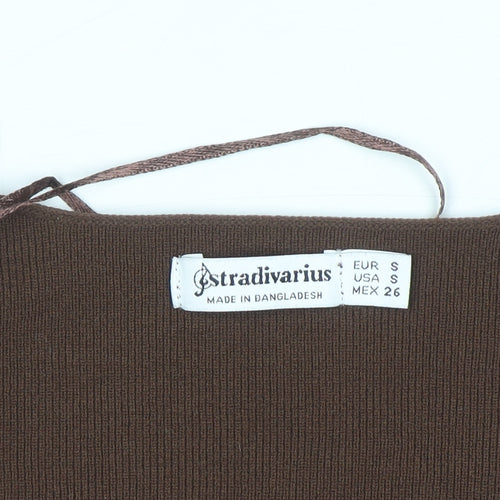 Stradivarius Women Brown V-Neck Long Sleeve Slim Knit Pullover Jumper Size 8