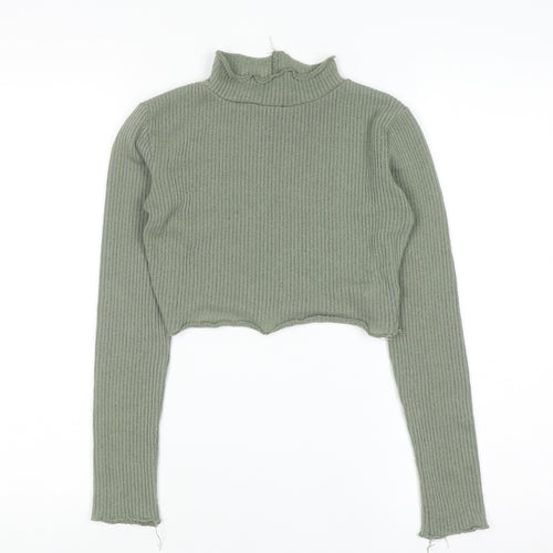 PrettyLittleThing Women Green Mock Neck Ribbed Slim Fit Jumper Size 4