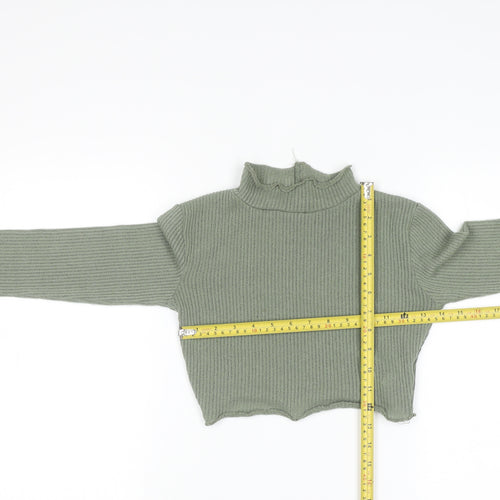 PrettyLittleThing Women Green Mock Neck Ribbed Slim Fit Jumper Size 4