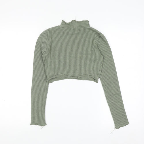 PrettyLittleThing Women Green Mock Neck Ribbed Slim Fit Jumper Size 4