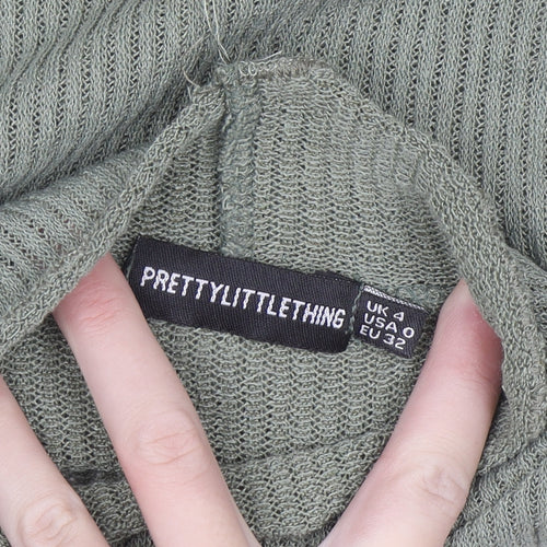 PrettyLittleThing Women Green Mock Neck Ribbed Slim Fit Jumper Size 4
