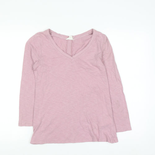 White Stuff Women's Pink V-Neck Long Sleeve Cotton T-Shirt Size 6