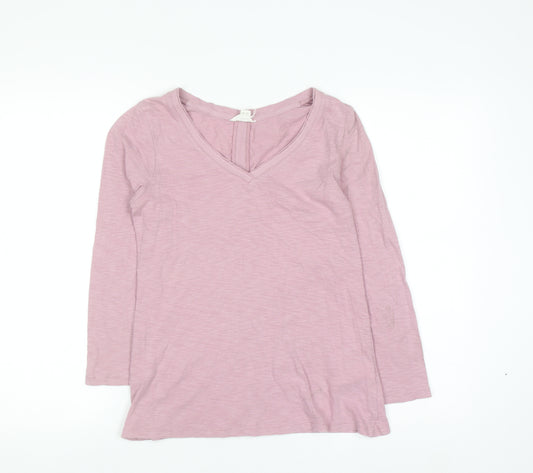 White Stuff Women's Pink V-Neck Long Sleeve Cotton T-Shirt Size 6