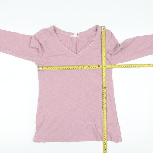 White Stuff Women's Pink V-Neck Long Sleeve Cotton T-Shirt Size 6