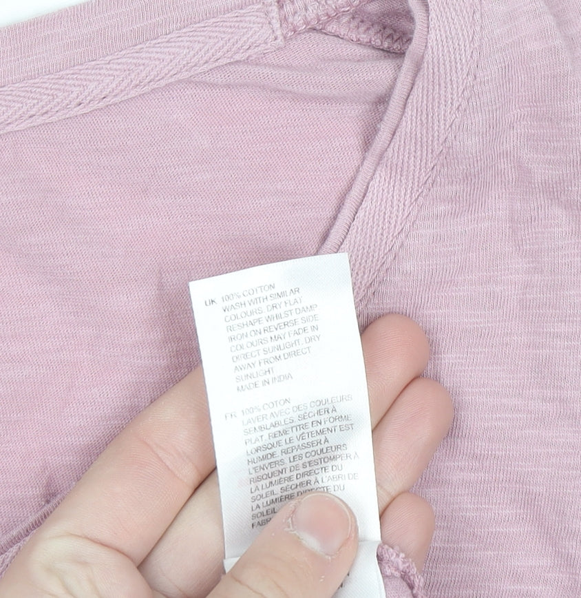 White Stuff Women's Pink V-Neck Long Sleeve Cotton T-Shirt Size 6