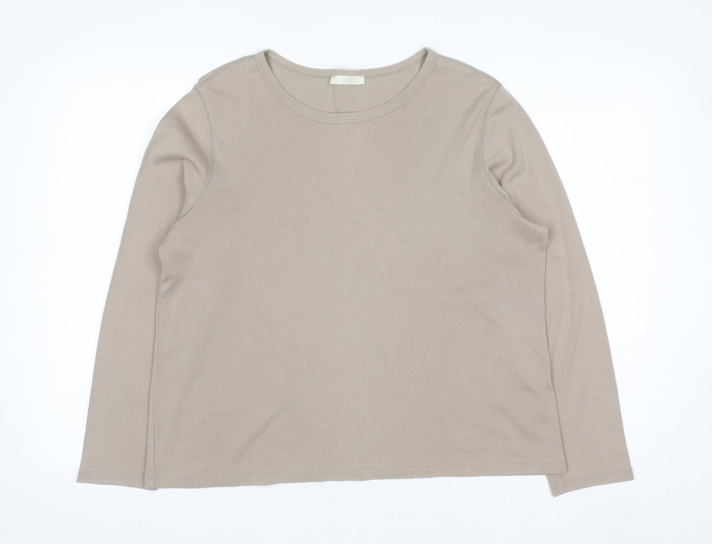 Marks and Spencer Women’s Beige Long Sleeve Cotton T-Shirt Size 18