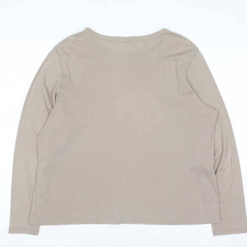 Marks and Spencer Women’s Beige Long Sleeve Cotton T-Shirt Size 18