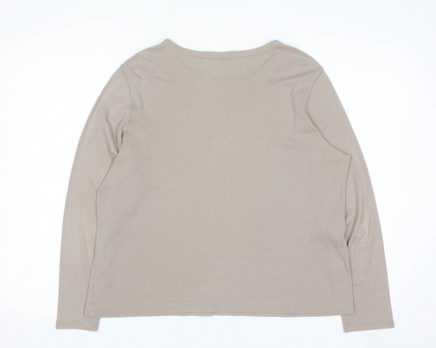 Marks and Spencer Women’s Beige Long Sleeve Cotton T-Shirt Size 18