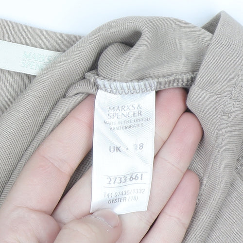 Marks and Spencer Women’s Beige Long Sleeve Cotton T-Shirt Size 18