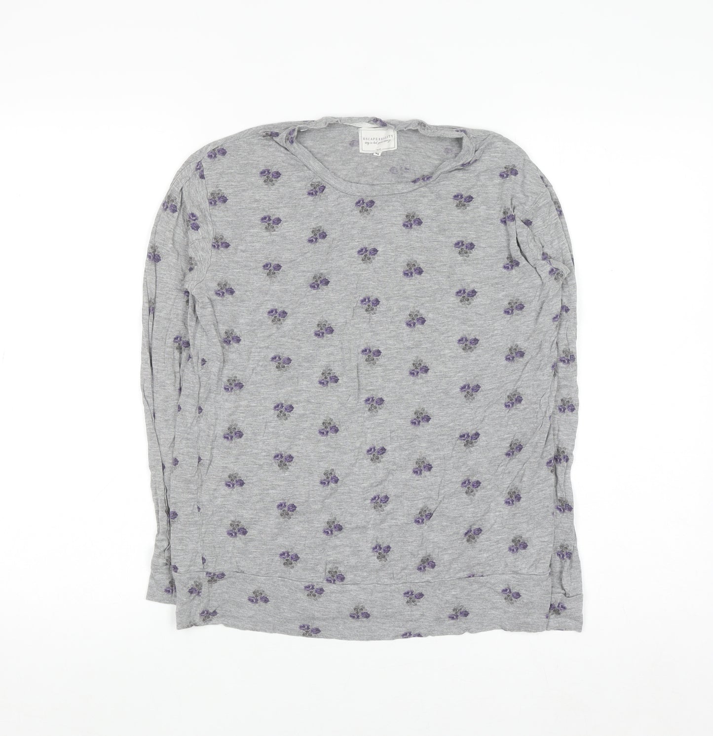 Next Women Grey Floral Long Sleeve Viscose Nightshirt XS