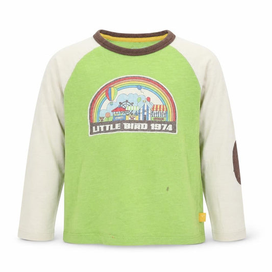 Front view of Little Bird unisex baby green long sleeve graphic t-shirt 18-24 months