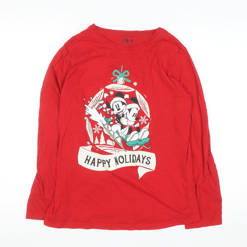 Disney Womens Red Long Sleeve Christmas Nightshirt S Happy Holidays Mickey Minnie
