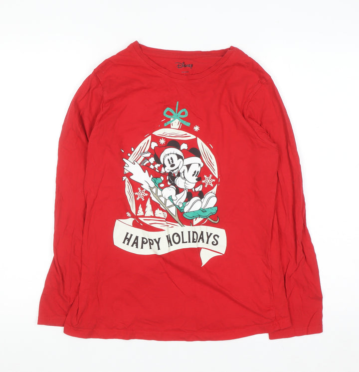 Disney Womens Red Long Sleeve Christmas Nightshirt S Happy Holidays Mickey Minnie