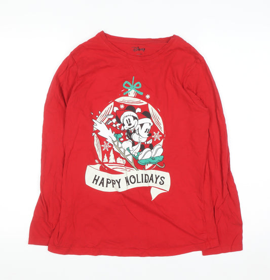 Disney Womens Red Long Sleeve Christmas Nightshirt S Happy Holidays Mickey Minnie