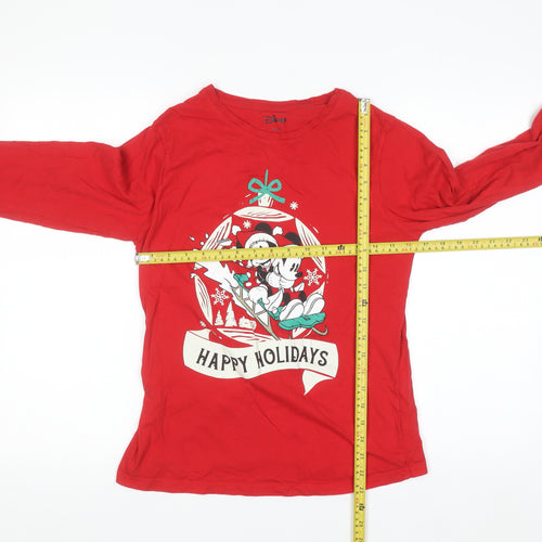 Disney Womens Red Long Sleeve Christmas Nightshirt S Happy Holidays Mickey Minnie